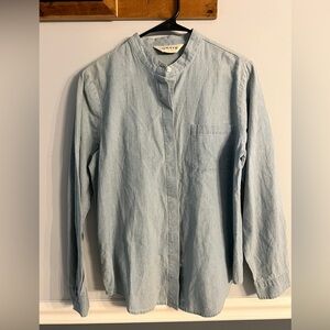 NWOT Orvis Chambray Mandarin Collar Button Front Shirt Blue Size 10
